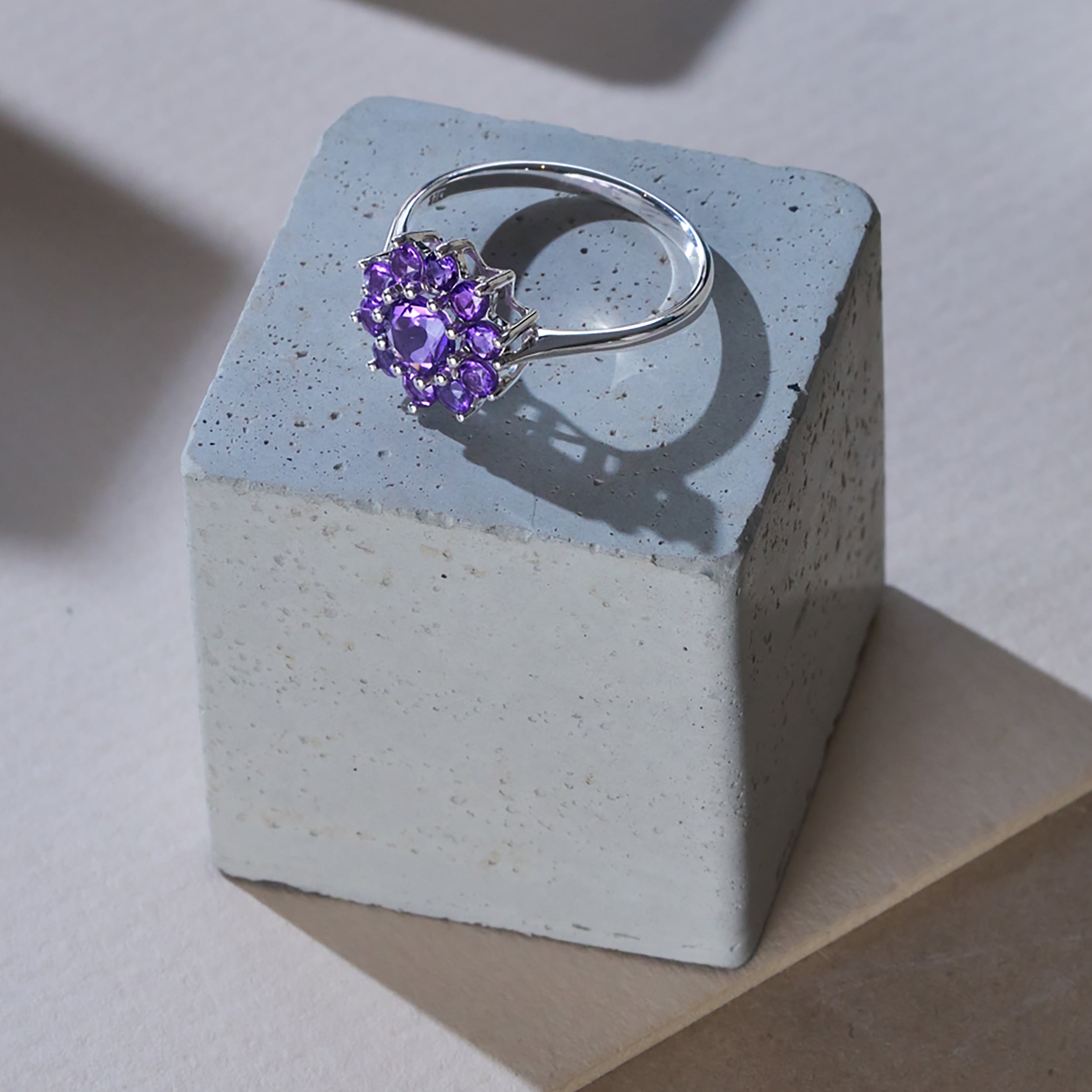 0.94ct Amethyst Cluster Ring in 9K White Gold